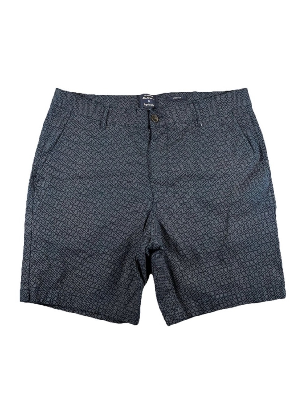 Ben Sherman Shorts Diamond Print Dark Navy Blue Men's 36‎ Reg Fit Stretch Cotton